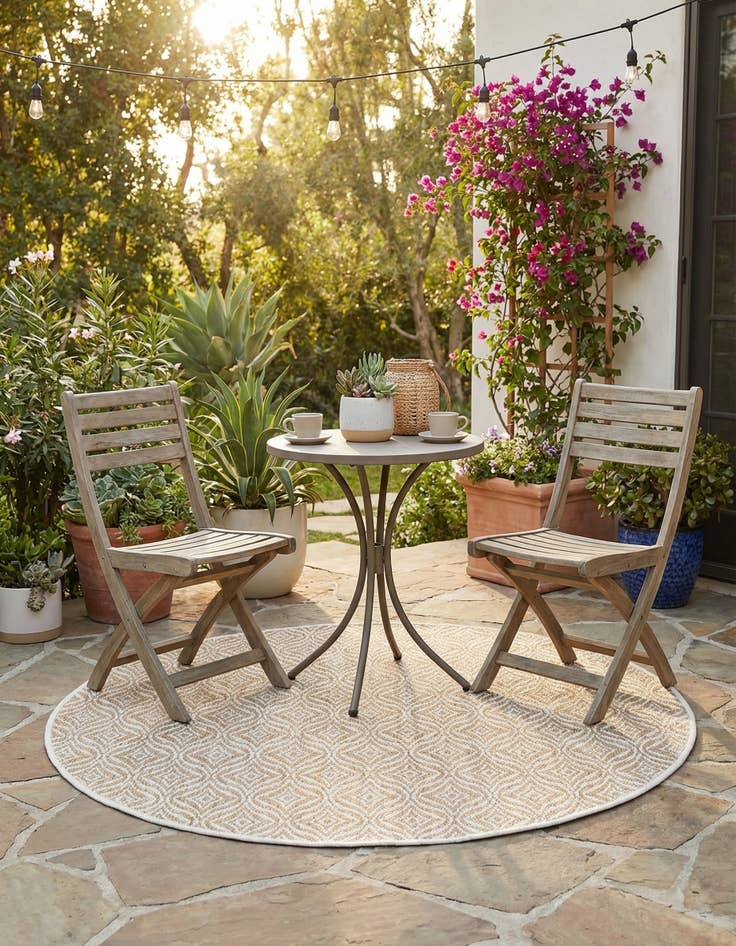 Detail image of 4' x 4' Easy-Clean Trellis Indoor / Outdoor Round Rug