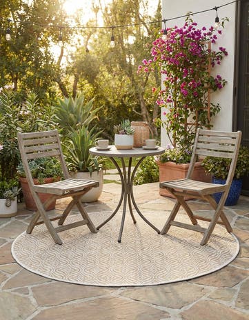 Taupe Easy-Clean Trellis Indoor / Outdoor Round Rug
