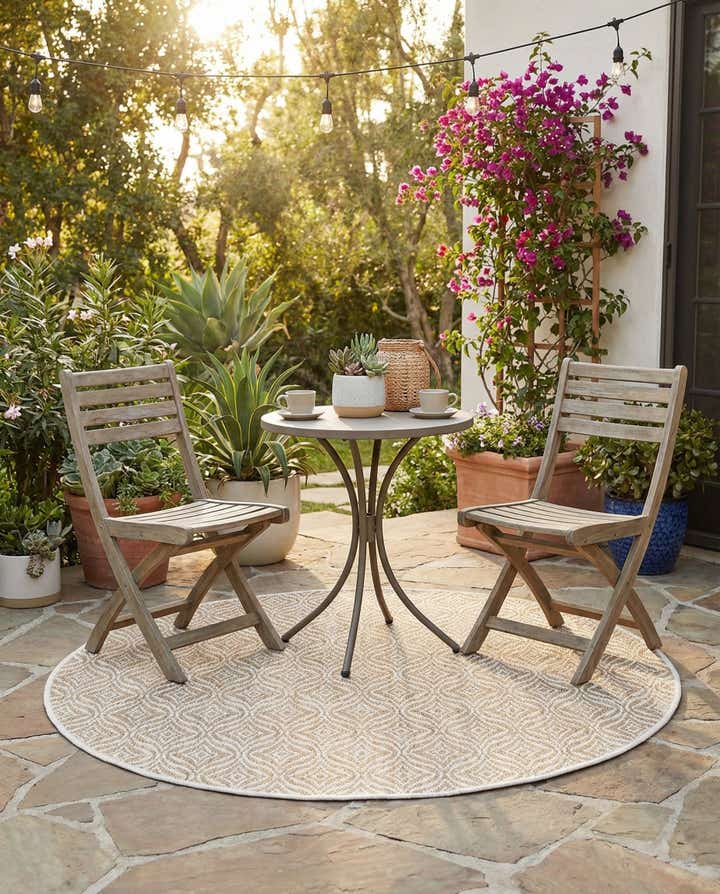 4' x 4' Easy-Clean Trellis Indoor / Outdoor Round Rug