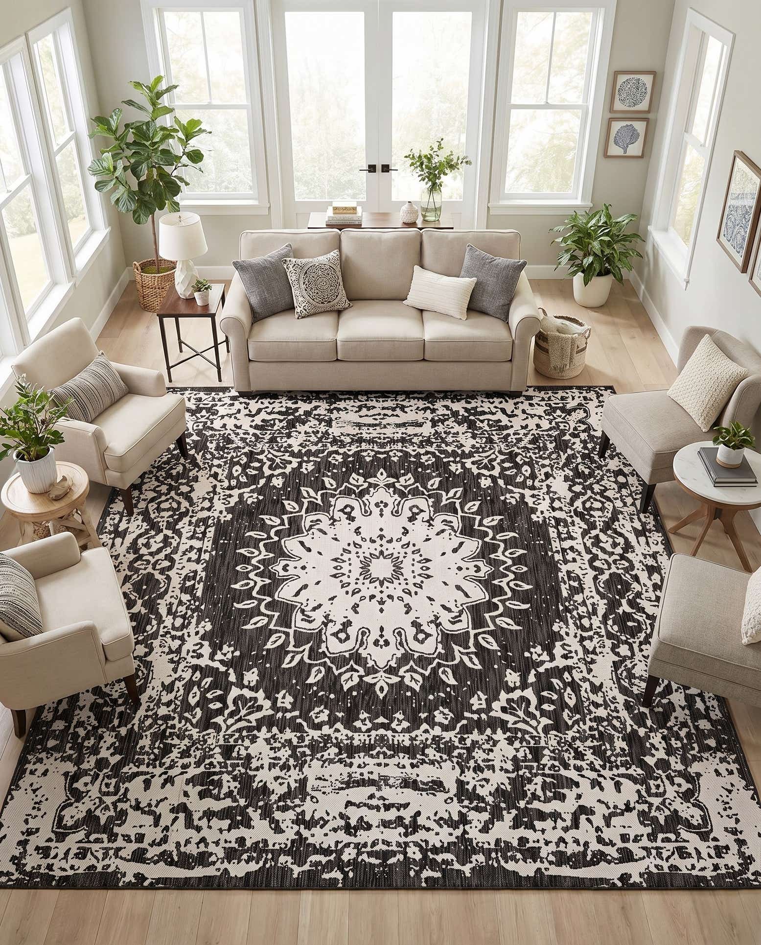 10' x 10' Easy-Clean Traditional Indoor / Outdoor Square Rug