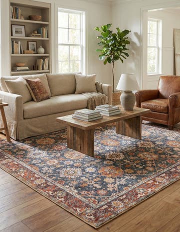 Navy Blue Washable Timeless Square Rug