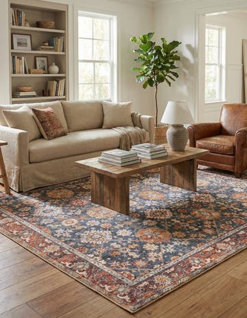 Navy Blue Washable Timeless Square Rug