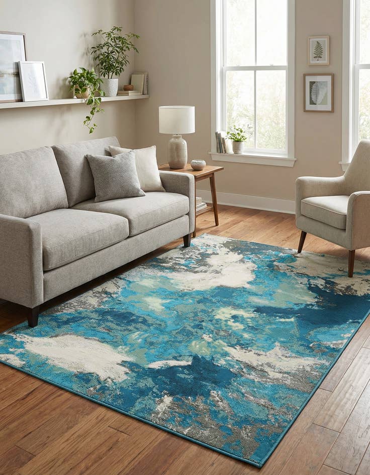 Detail image of 4' 1 x 6' 1  Washable Modern Indoor / Outdoor Rug