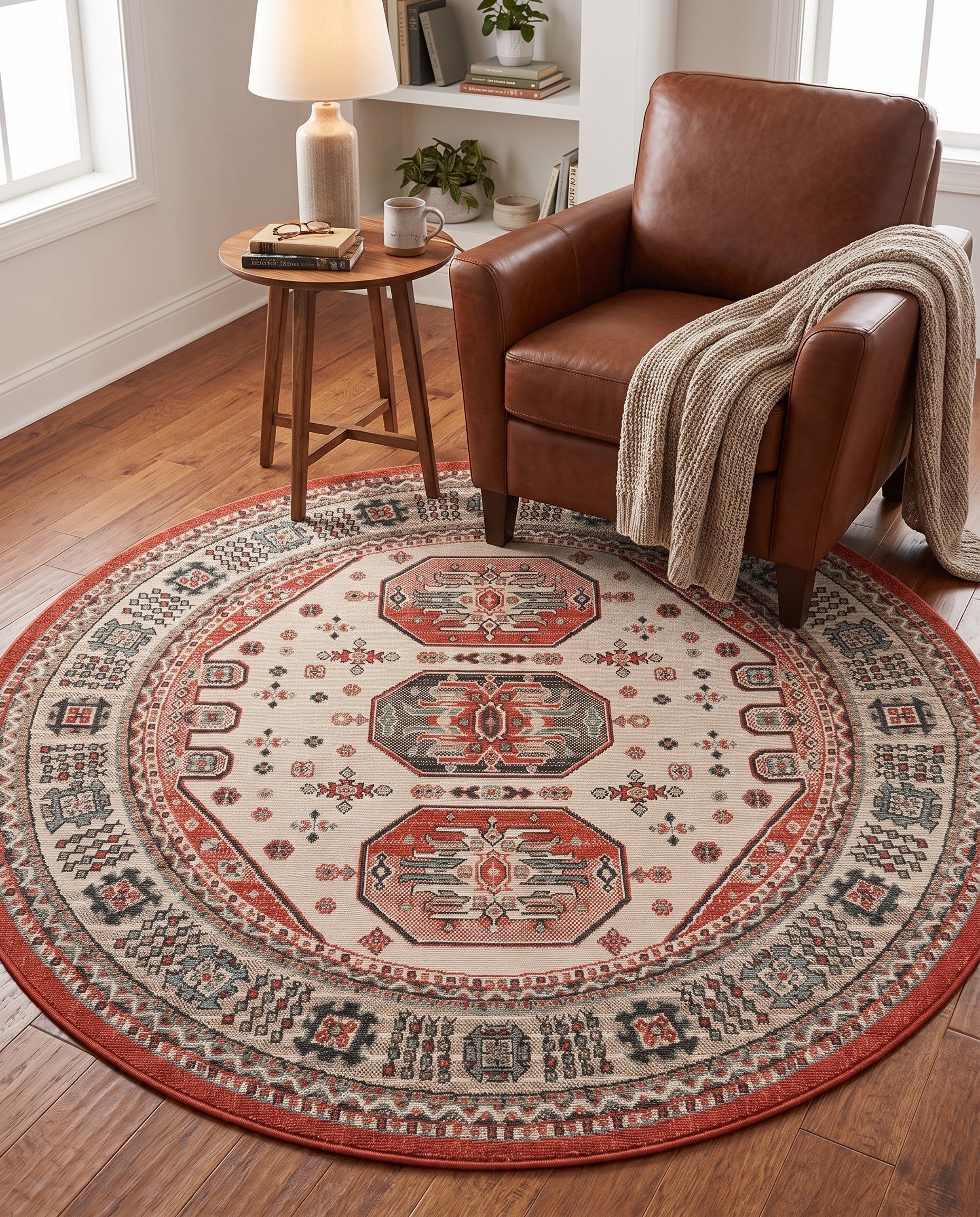 6' x 6' Easy-Clean Traditional Indoor / Outdoor Round Rug