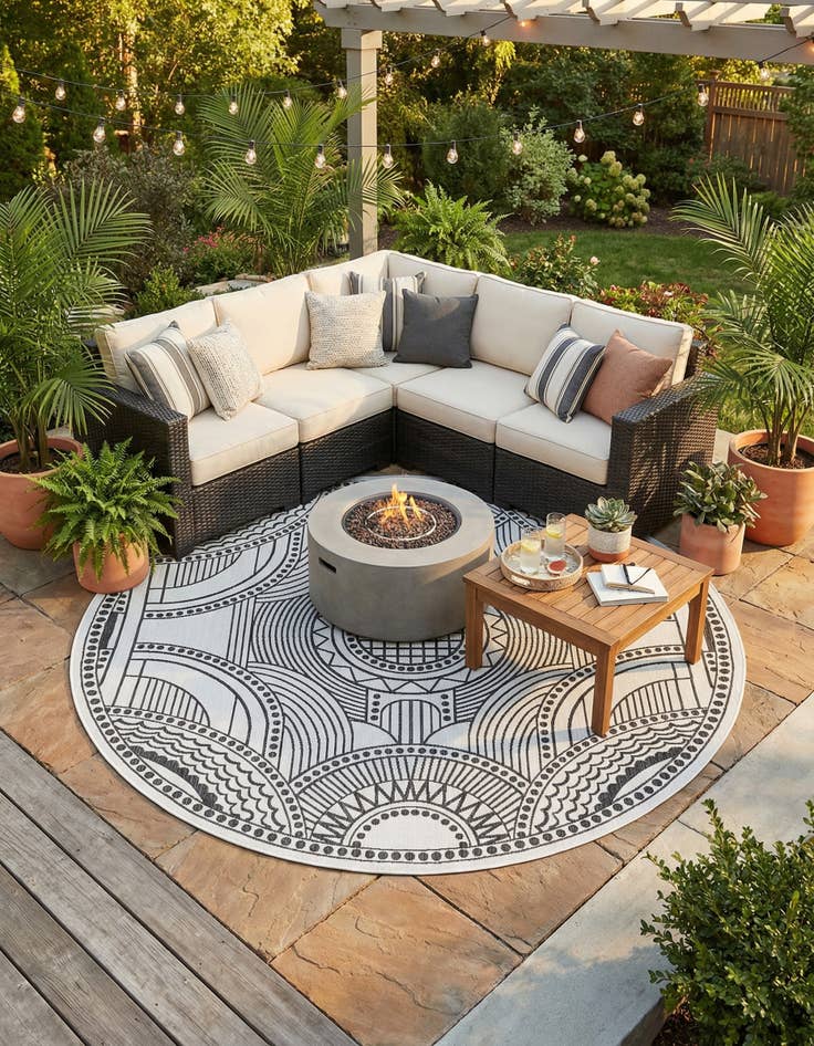 Detail image of 10' x 10'  Washable Traditional Indoor / Outdoor Round Rug