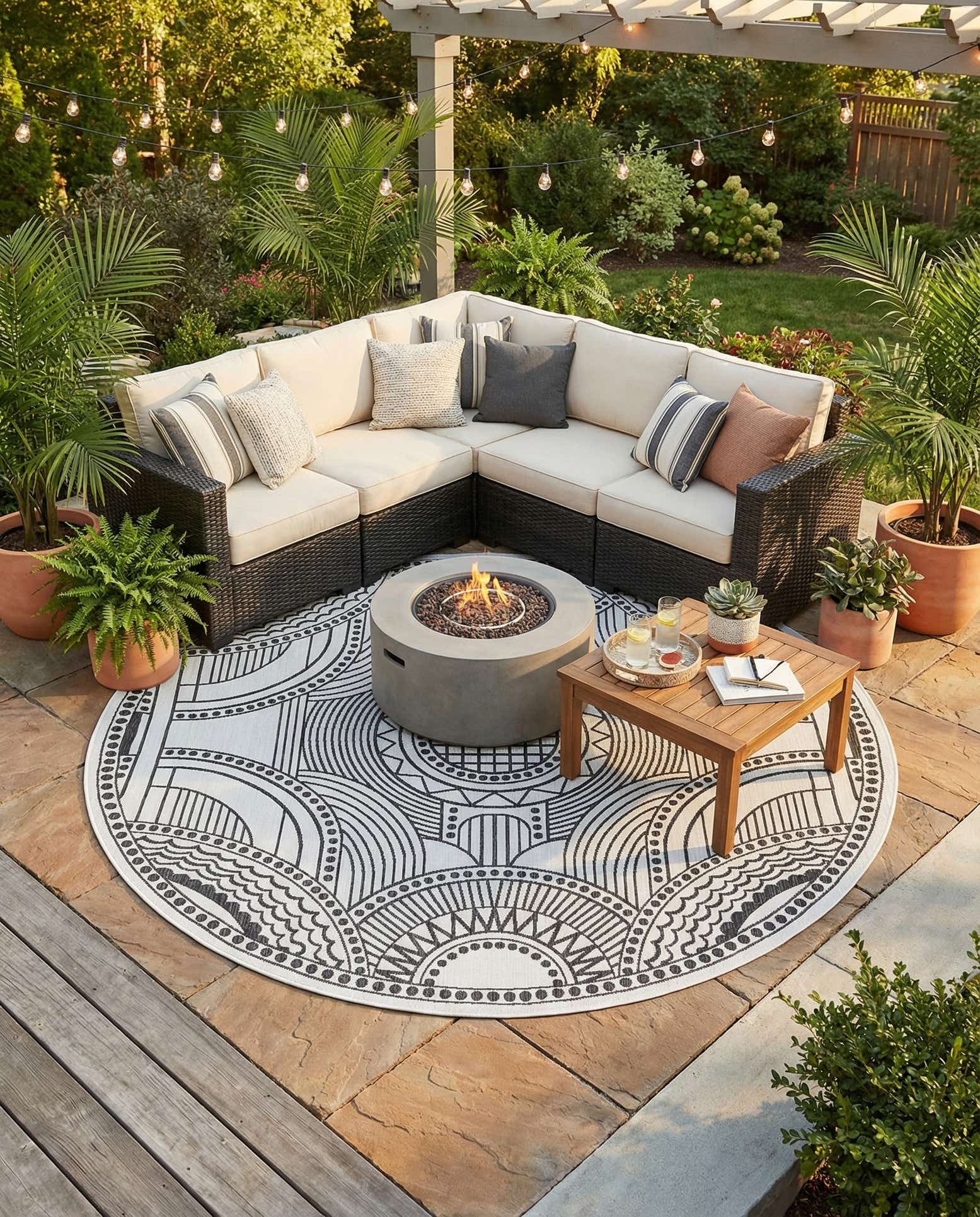 10' x 10' Easy-Clean Traditional Indoor / Outdoor Round Rug
