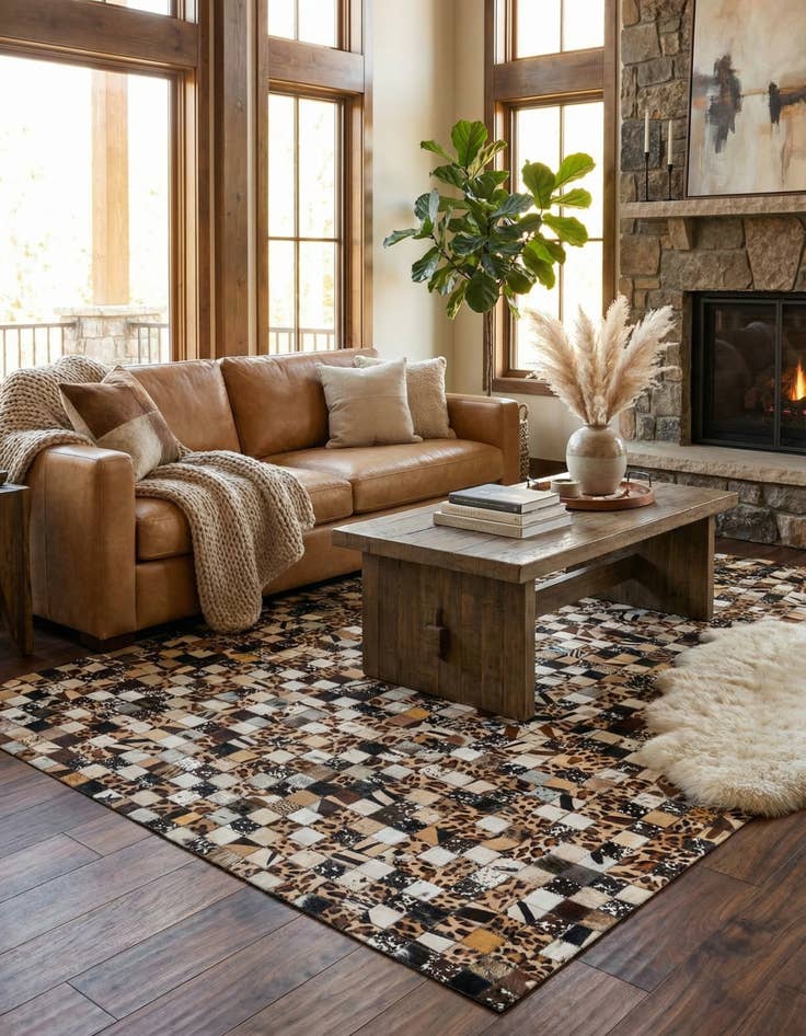 Detail image of  5' 1 x 8' 1 Cowhide Leather Rug