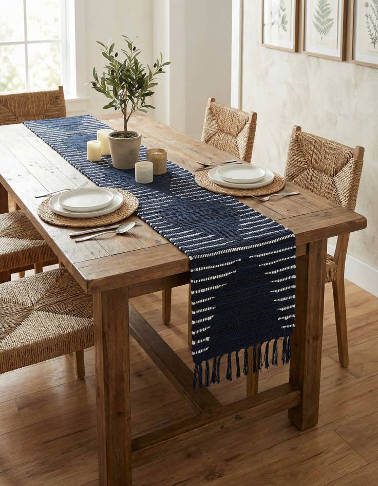 Detail image of  1' 2 x 8'  Hand Woven Chindi Cotton Table Runner Rug