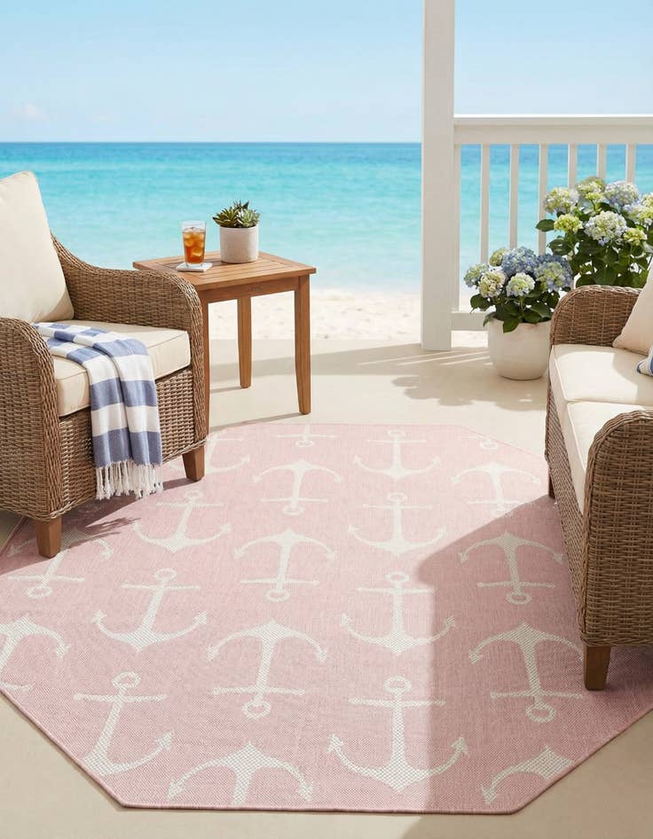 Detail image of 7' 10 x 7' 10  Washable Coastal Indoor / Outdoor Octagon Rug
