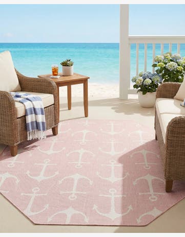 7' 10 x 7' 10 Easy-Clean Coastal Indoor / Outdoor Octagon Rug