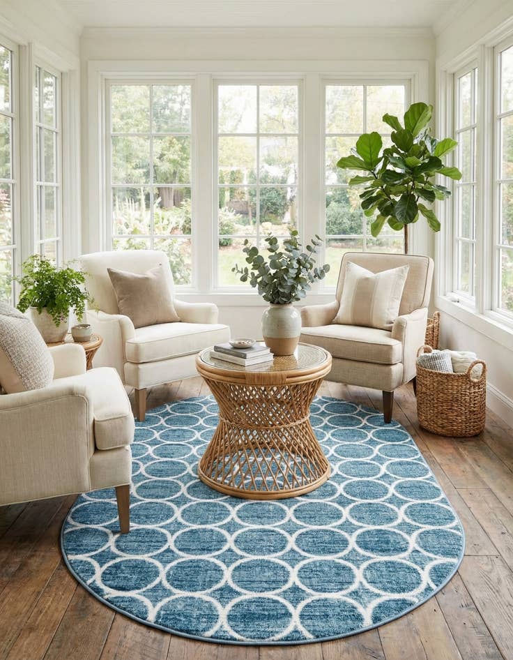 Detail image of 5' 3 x 8' Lattice Trellis Oval Rug