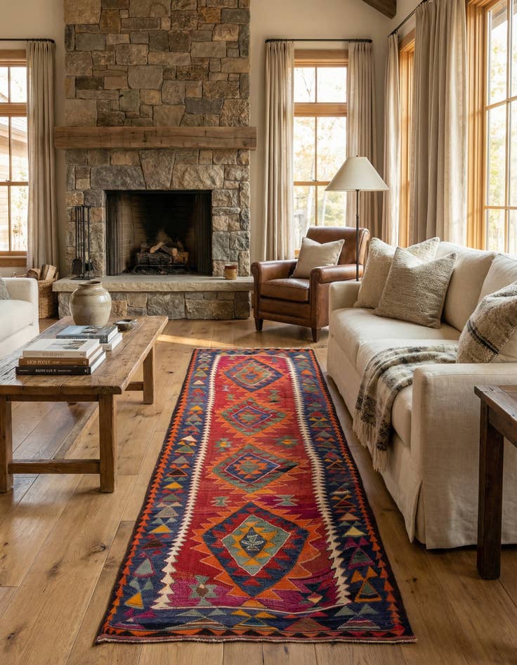 Detail image of  4' 3 x 9' 4  Hand Woven Kilim Fars Wool Runner Rug