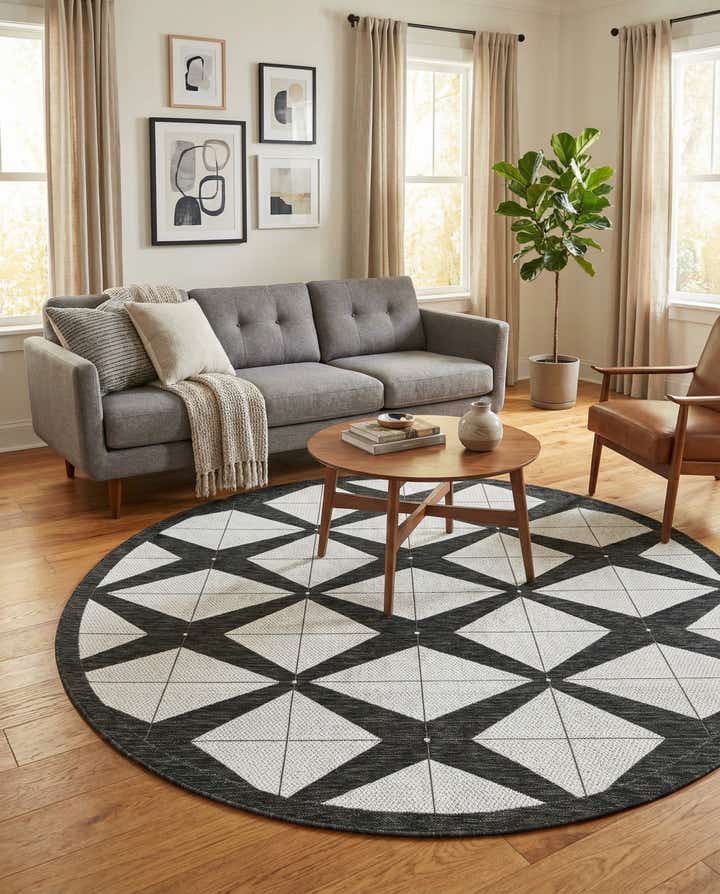 7' 10 x 7' 10 Easy-Clean Modern Indoor / Outdoor Round Rug