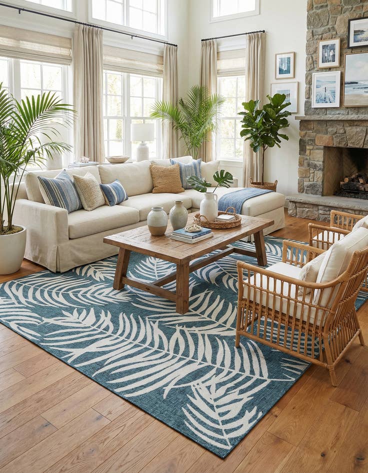 Detail image of 10' x 13'  Washable Botanical Indoor / Outdoor Rug