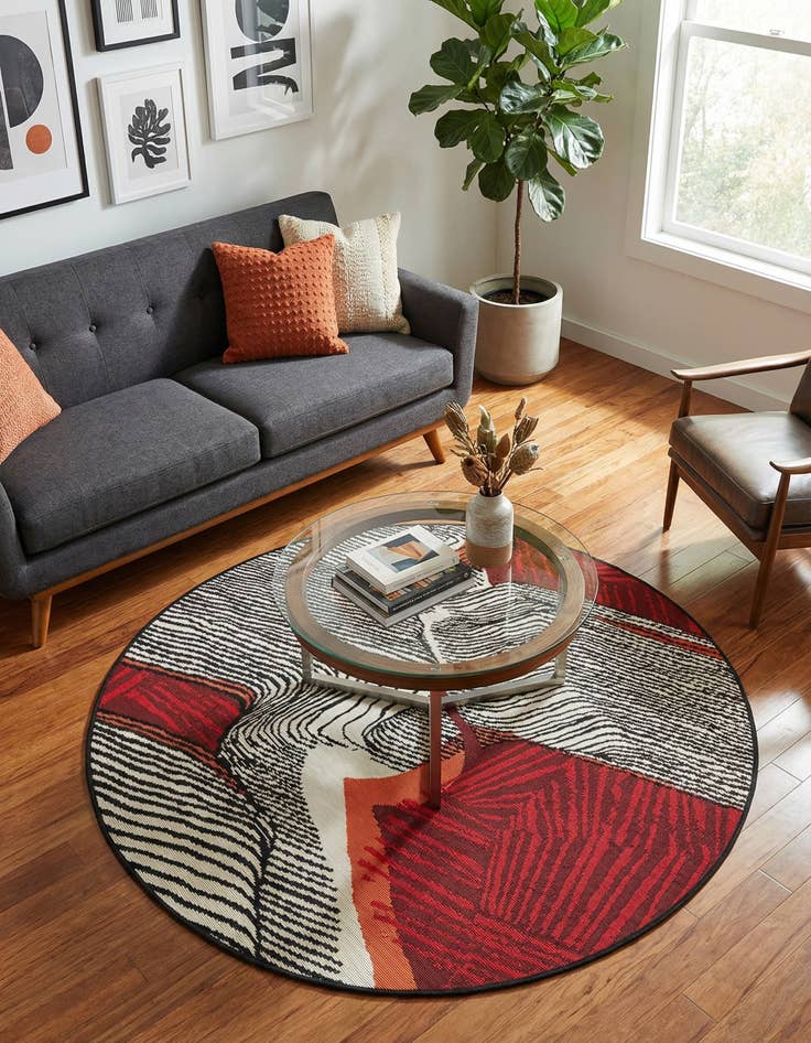 Detail image of 4' x 4' Easy-Clean Modern Indoor / Outdoor Round Rug