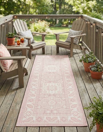 Pink Easy-Clean Aztec Indoor / Outdoor Runner Rug