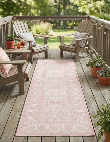 Pink Easy-Clean Aztec Indoor / Outdoor Runner Rug