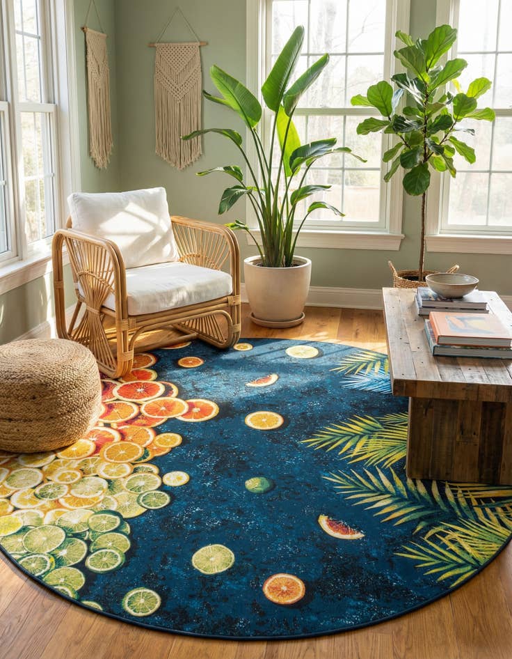 Detail image of 10' x 10'  Washable Coastal Indoor / Outdoor Round Rug