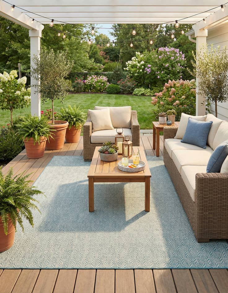 Detail image of 9' x 12' Easy-Clean Trellis Indoor / Outdoor Rug