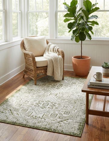Green Easy-Clean Aztec Indoor / Outdoor Rug