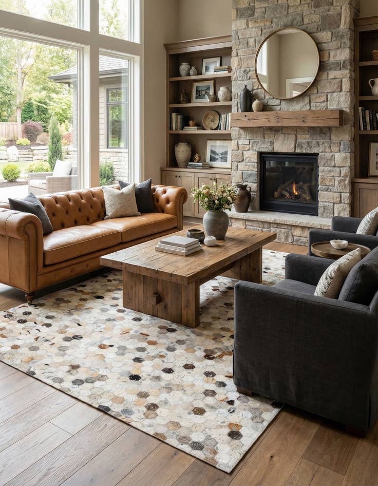 Detail image of 5' x 7' 11 Cowhide Stocks Rug