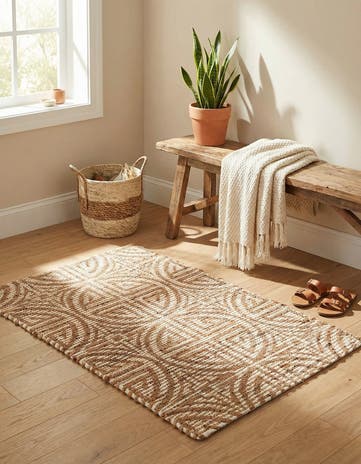 Light Brown and Ivory Hand Woven Chenille Jute Rug