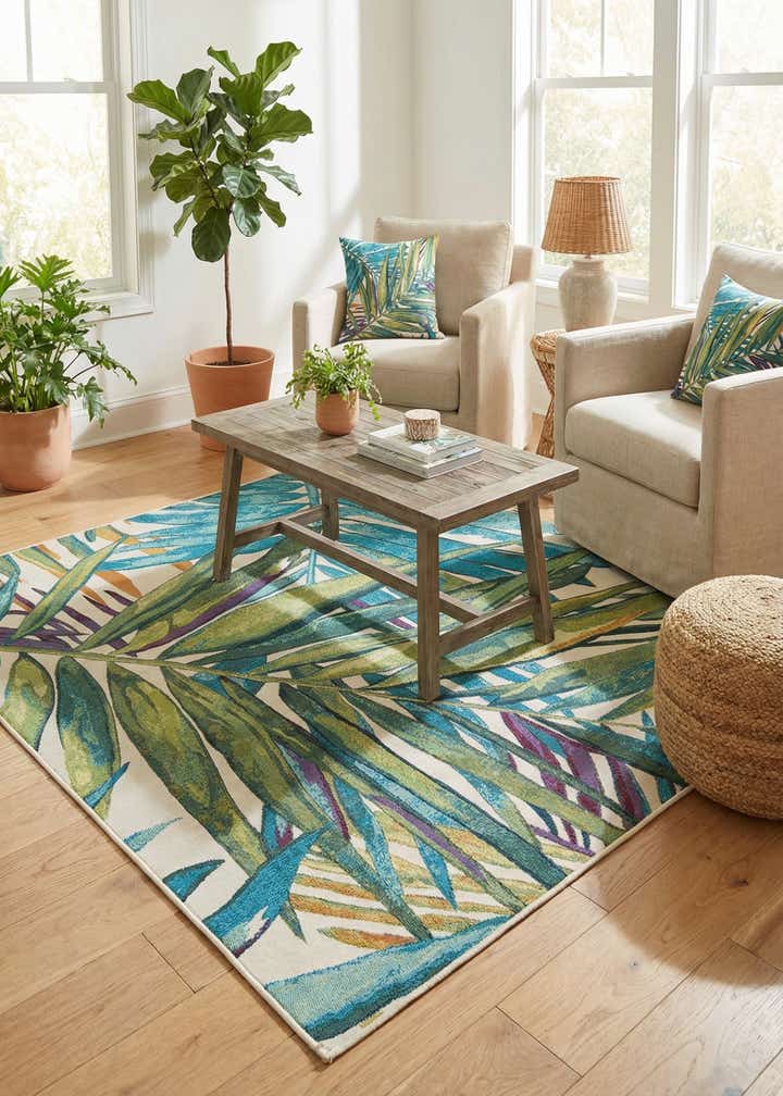 6' x 6' Easy-Clean Botanical Indoor / Outdoor Square Rug