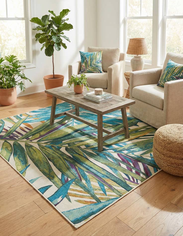 Detail image of  6' x 6'  Washable Botanical Indoor / Outdoor Square Rug