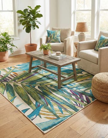 6' x 6' Easy-Clean Botanical Indoor / Outdoor Square Rug