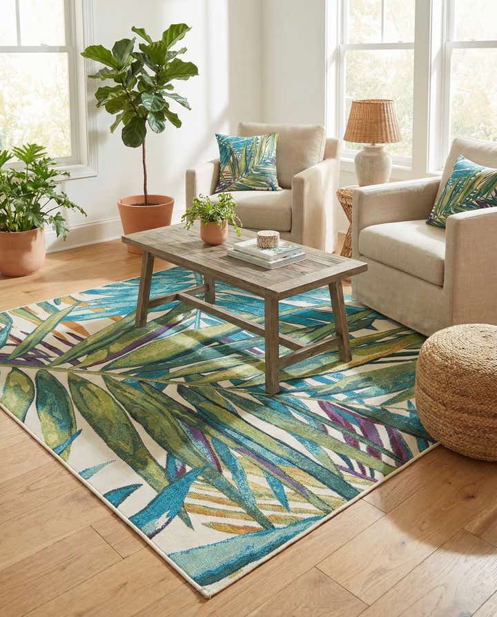 6' x 6' Easy-Clean Botanical Indoor / Outdoor Square Rug