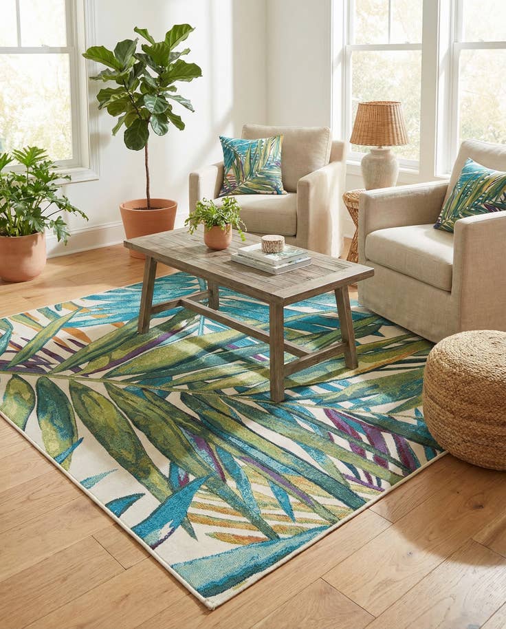 Detail image of 6' x 6' Easy-Clean Botanical Indoor / Outdoor Square Rug