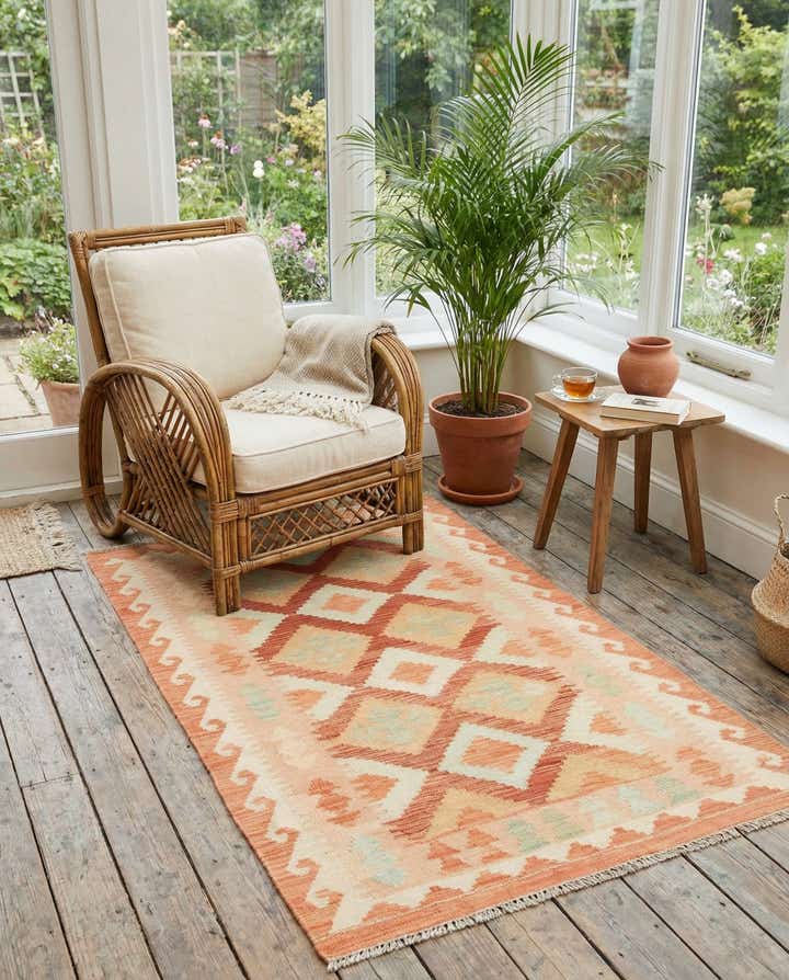 2' 5 x 4' 4 Hand Woven Kilim Waziri Wool Rug