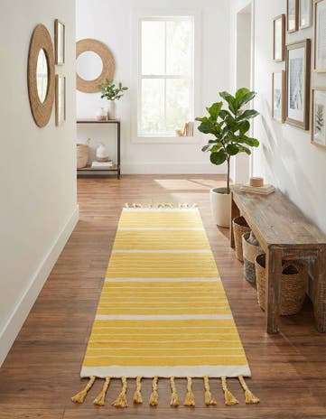 Gold and White Hand Woven Chindi Cotton Runner Rug
