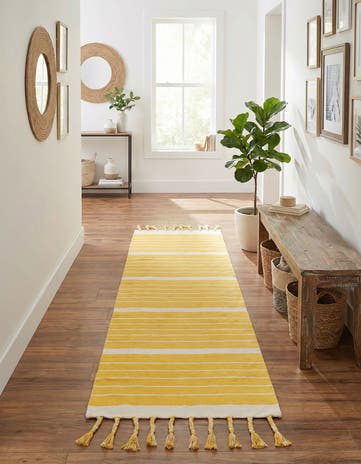 Gold and White Hand Woven Chindi Cotton Runner Rug