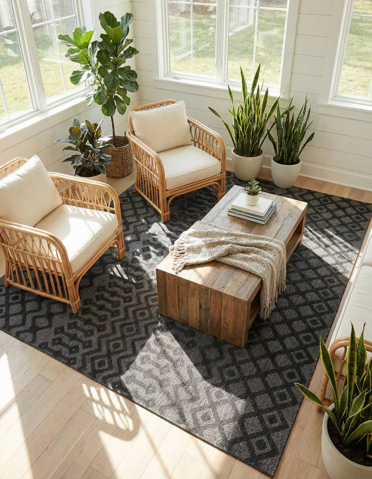 Detail image of 9' x 12' Easy-Clean Trellis Textured Indoor / Outdoor Rug