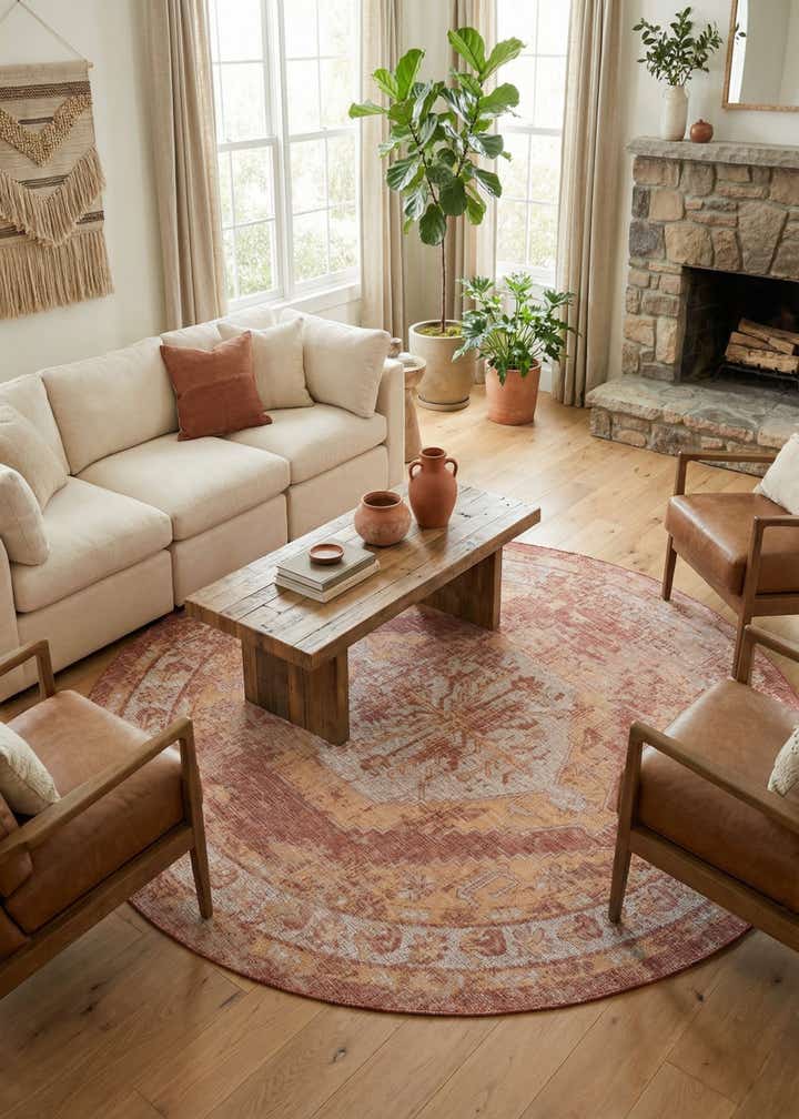 13' x 13' Easy-Clean Traditional Indoor / Outdoor Round Rug