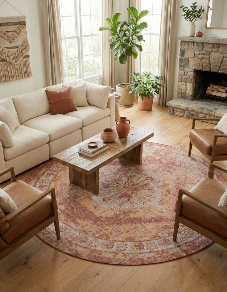 Detail image of  13' x 13'  Washable Traditional Indoor / Outdoor Round Rug