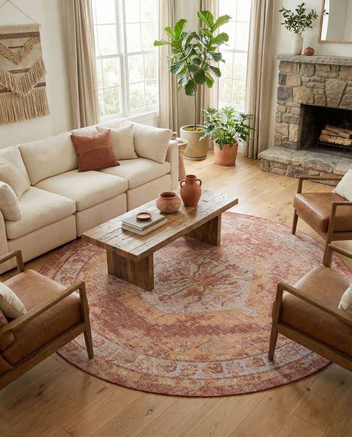 13' x 13' Easy-Clean Traditional Indoor / Outdoor Round Rug