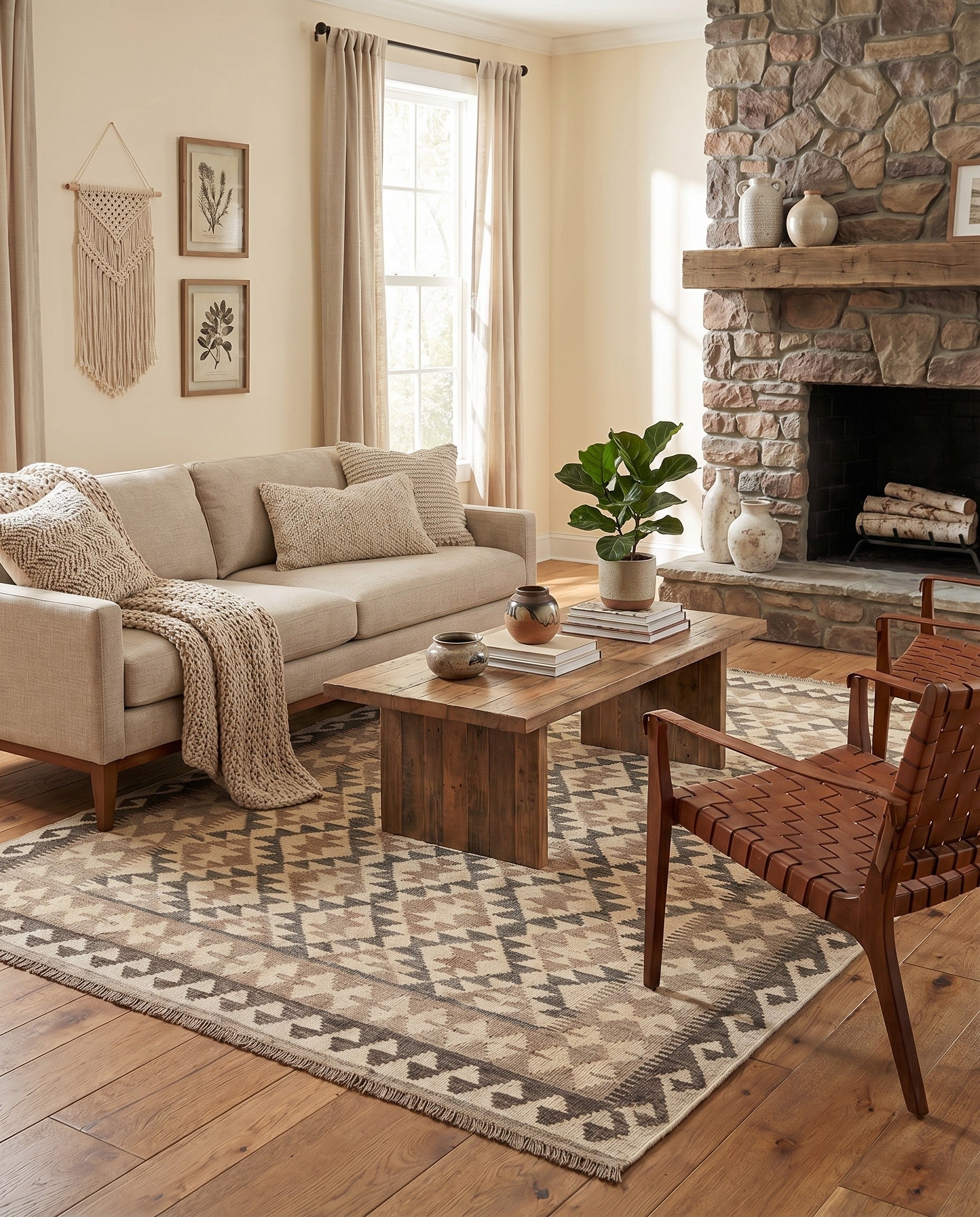 4' 11 x 6' 5 Hand Woven Kilim Maymana Wool Rug