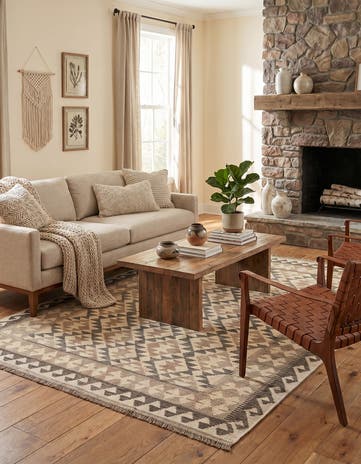 4' 11 x 6' 5 Hand Woven Kilim Maymana Wool Rug