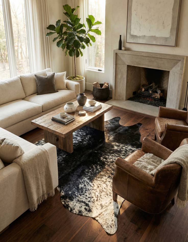 Detail image of 5' 3 x 5' 9 Cowhide Leather Square Rug