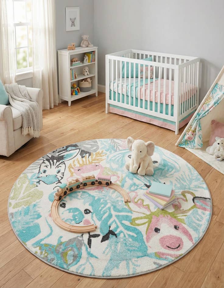Detail image of 6' x 6' Animals Whimsy Kids Round Rug