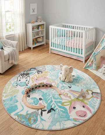 6' x 6' Animals Whimsy Kids Round Rug