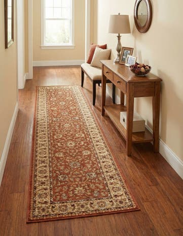 Brick Red Light Rose Classic Agra Runner Rug