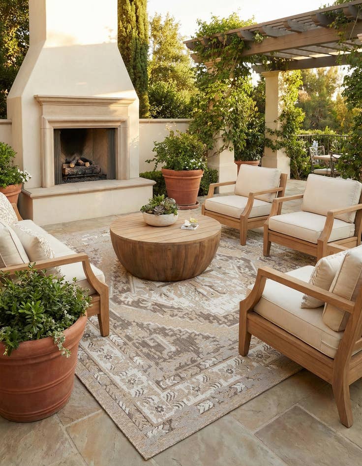 Detail image of 13' x 13'  Washable Traditional Indoor / Outdoor Square Rug