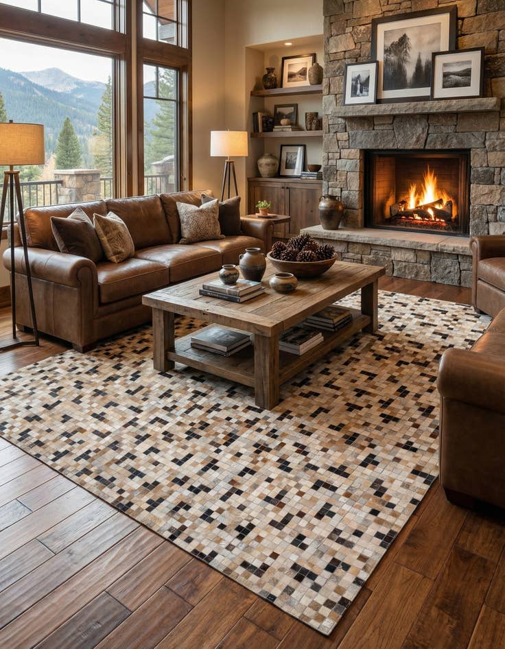 Detail image of  8' 1 x 9' 10 Cowhide Leather Rug