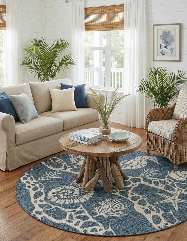 Detail image of  6' x 6'  Washable Coastal Indoor / Outdoor Round Rug