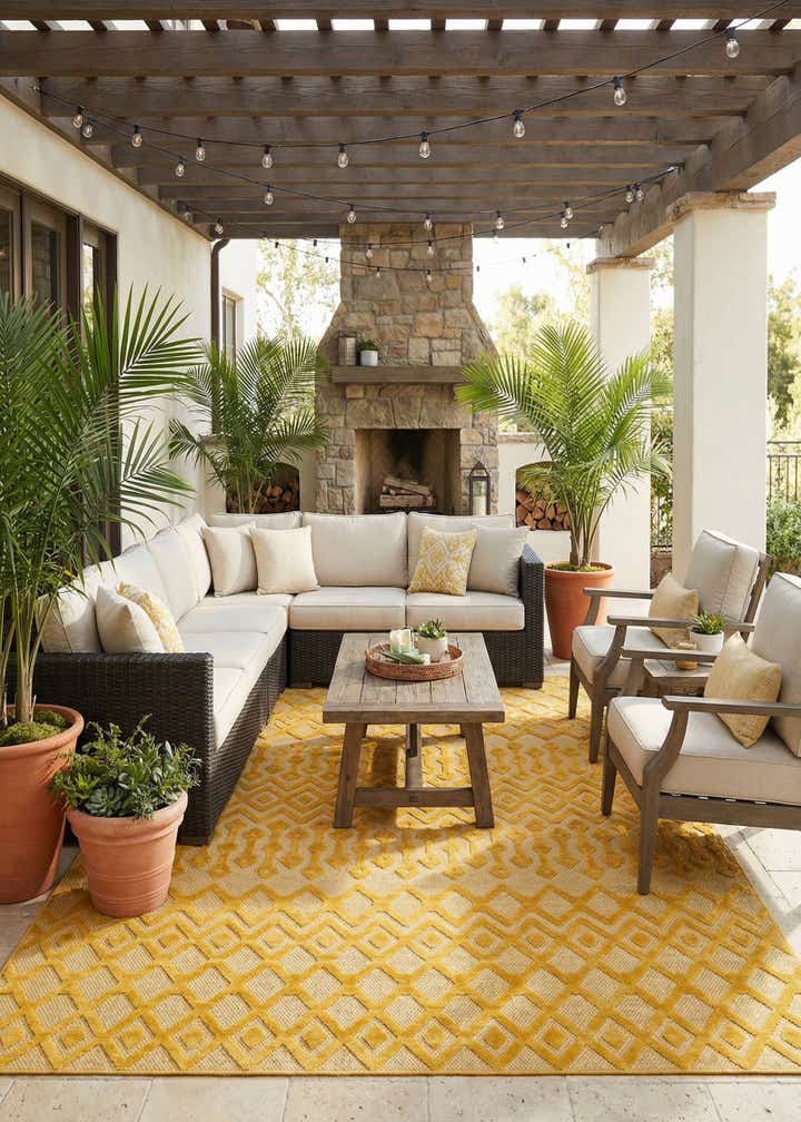9' x 12' Easy-Clean Trellis Textured Indoor / Outdoor Rug