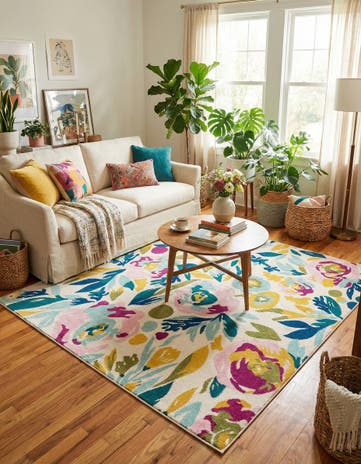 White Bloom Square Rug