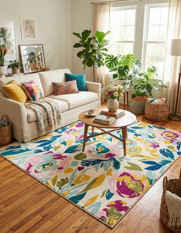 White Bloom Square Rug